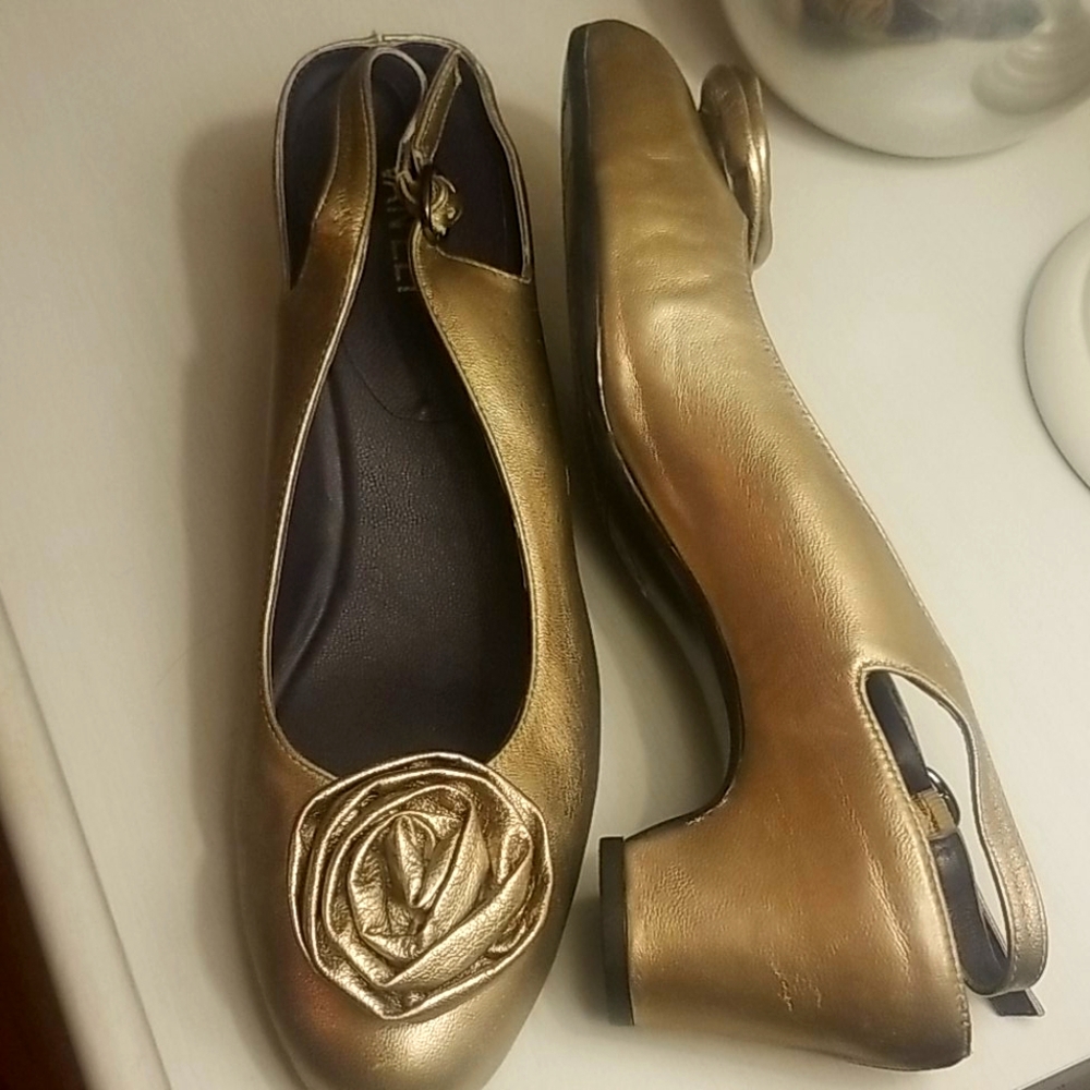 Bronze metallic leather sling backs